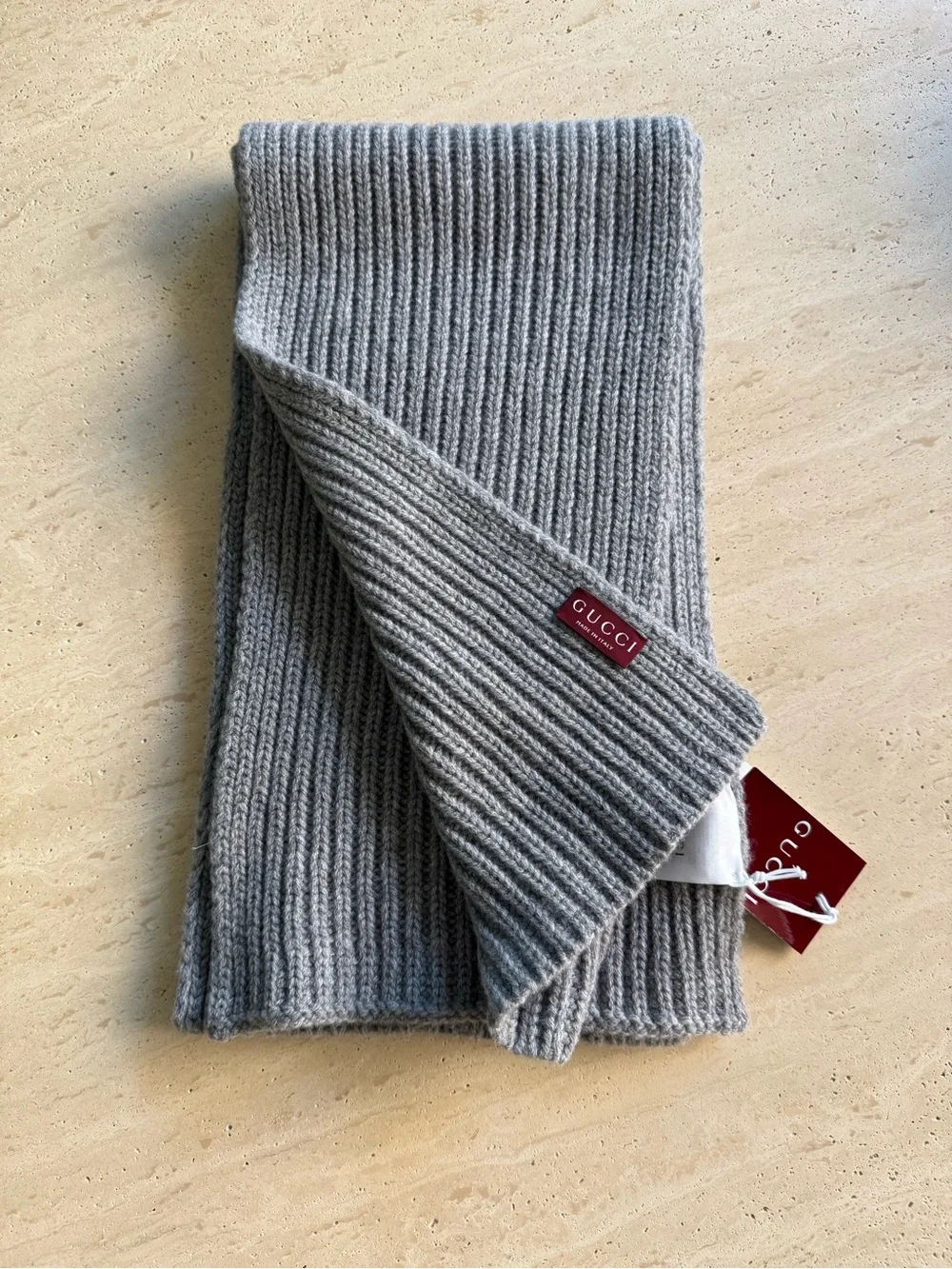 NWT Gucci Grey GG Logo Wool-Cashmere Rectangular Scarf Unisex